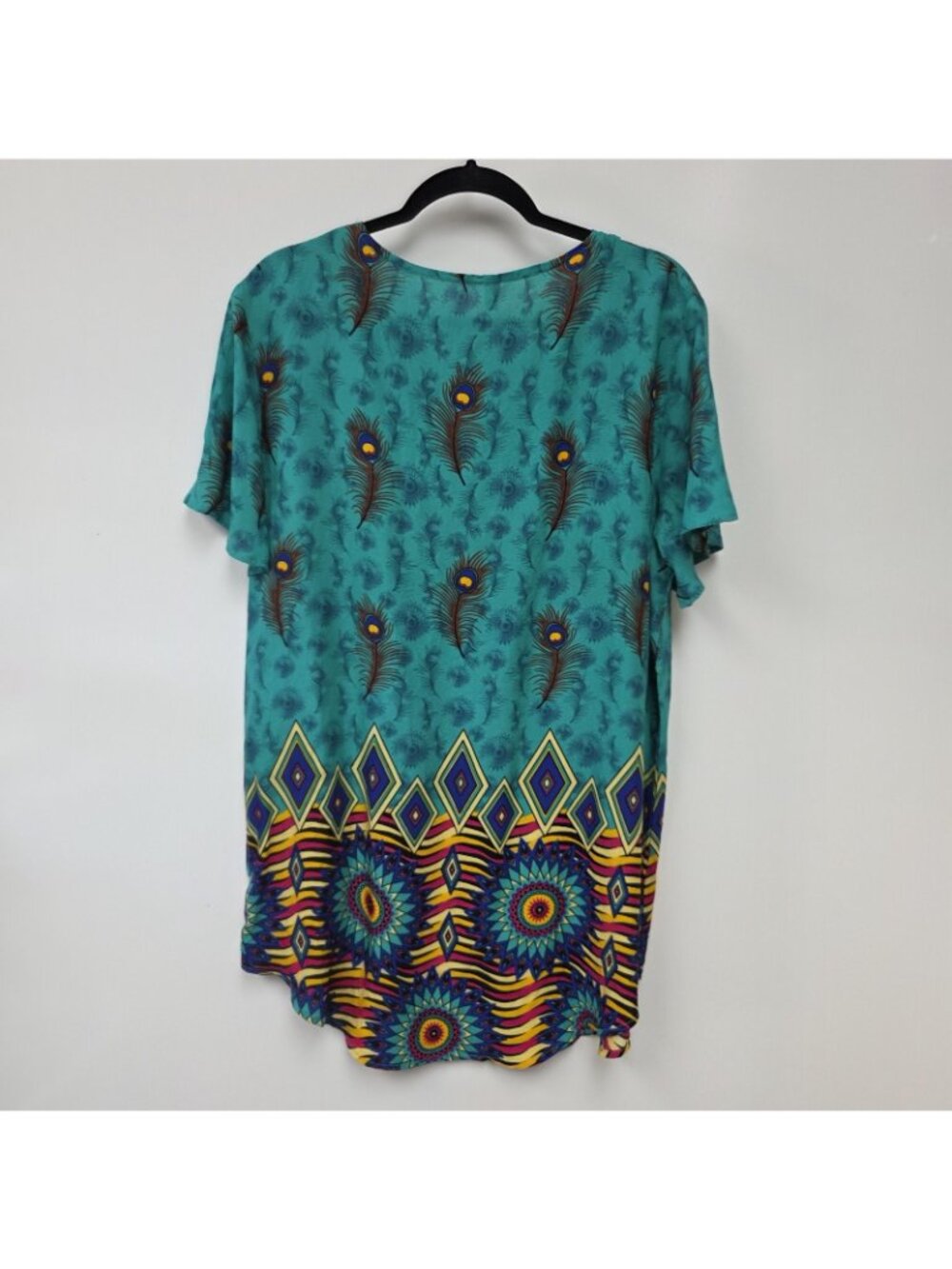 Ekouaer Blouse Womens L Multicolor V Neck Short Sleeve Peacock Crochet Tunic Top - Picture 4 of 10